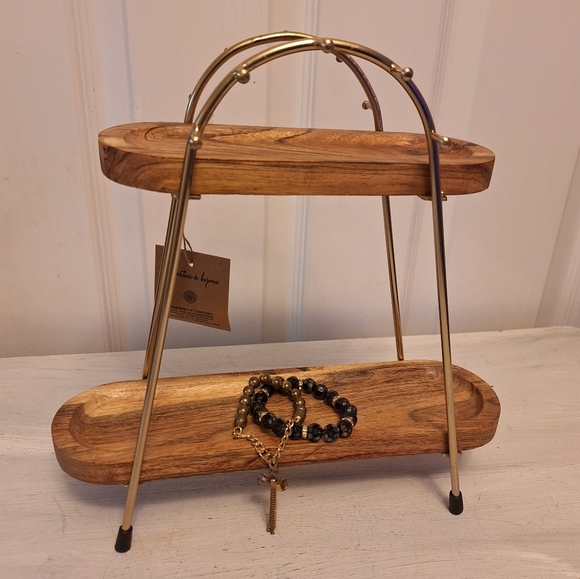 Jewelry Display Stand Wood Gold Metal Organizer Hanging Hooks Necklace Holder - Picture 7 of 10